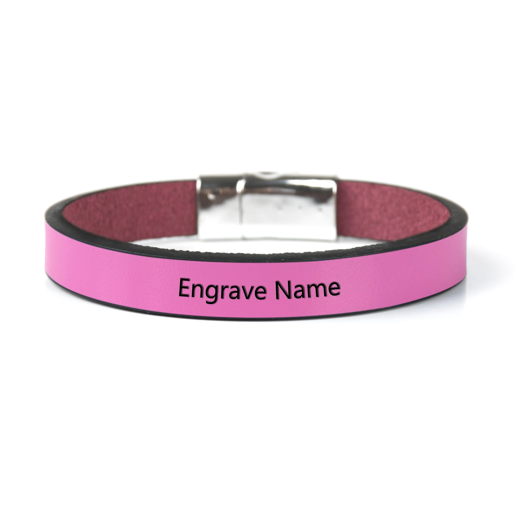 Персонализированные браслеты из натуральной кожи для мужчин женщин ID Бар Пользовательское имя Дата для мужчин женщин Кнопка браслет подарок - Окраска металла: Pink