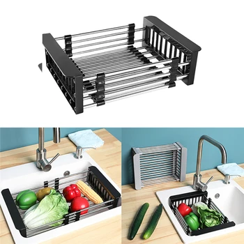 

Kitchen Stainless Steel Sink Strainer Drain Vegetable Fruit Drainer Basket Retractable Rack Storage Tool Sink Filter Rack Shelf