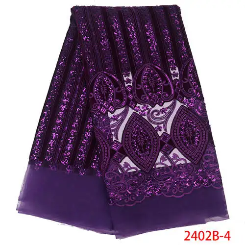 Picture 4 Фиолетовые африканские кружевные ткани французские нигерийские кружевные ткани высокого качества Вышитые Тюль с блестками для свадебных KS2402B-4 - Цвет: Picture 4