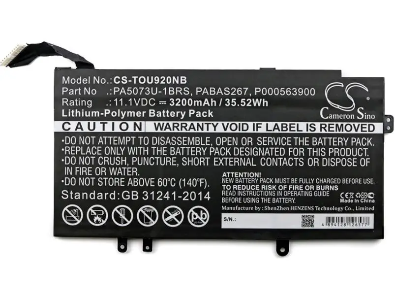 

cameron sino 3200mah battery for TOSHIBA Satellite U920t Satellite U925t P000563900 PA5073U-1BRS PABAS267