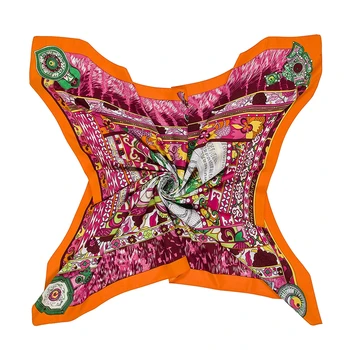 

100cm Fashion Scarves National Style Print Satin Silk Scarf Female Square Shawl Bandana Head Large Hijab Scarfs B230