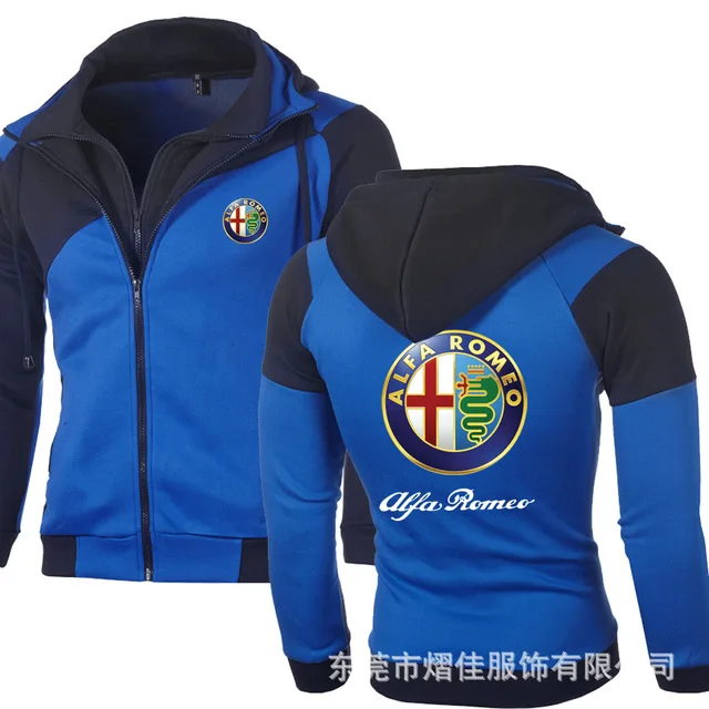 Blue Alfa Romeo Толстовка Спортивная Уличная Повседневная куртка двойная молния толстовка хлопок мотоцикл Триумф Логотип Спортивная Толстовка K - Цвет: Blue