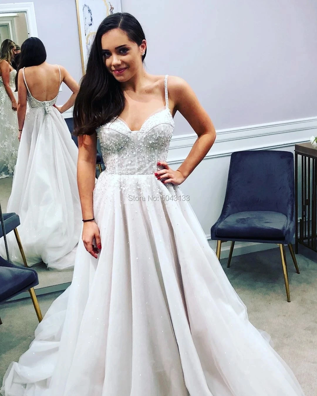 Сексуальные милые тонкие лямки тюль бисером свадебное платье Vestido Noiva линия спинки свадебное платье без рукавов невесты платья