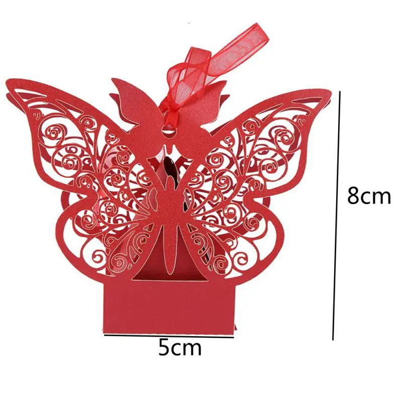 10 шт. бабочка Лазерная резка полые каретки Сувениры Коробка подарок коробка сладостей с лентой Baby Shower Свадебные вечерние принадлежности