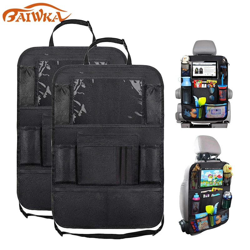 Car Backseat Organizer with Touch Screen Tablet Holder + 9 Storage Pockets Kick Mats Car Seat Back Protectors for Kids Toddlers