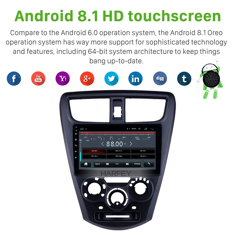 Harfey Автомобильный gps Android8.1 Авторадио HD стерео для Perodua Axia Navi 4 четырехъядерный GPU поддержка Carplay OBD камера заднего вида DVR