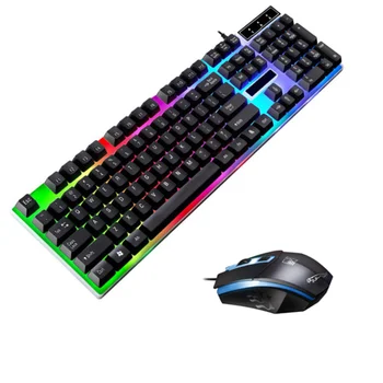 

Wired Colorful Backlight Mechanical Feel Keyboard Gaming Ergonomic Keyboard and Mouse Kit (Black)
