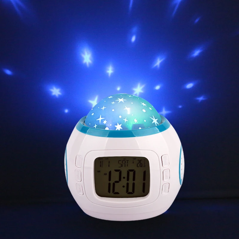 New Creative Night Light Children Quiet Student Bedhead Snooze Personality Electronic Clock Music Star Cast Alarm Clock