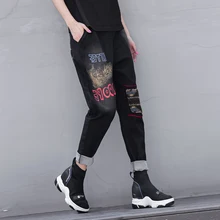 Готические джинсы в стиле панк, женские винтажные брюки-карандаш, сшитые Роскошные брендовые дизайнерские Подиумные джинсы Harajuku, женские уличные шикарные брюки