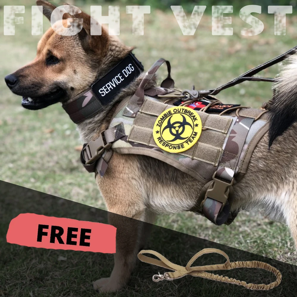 

Tactical Dog Harness Bungee Dog Leash for Large Medium Dog MOLLE Vest for Service Training Military Dog Adjustable Tactical Vest