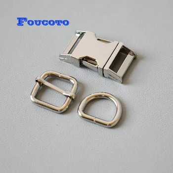 

50 sets/lot Metal D rings hardware adjustable buckle 20mm webbing for dog collar necklace outdoor bags DIY sewing accessories