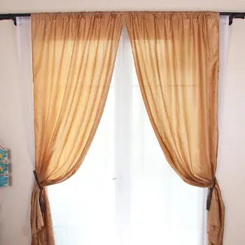 

American style caramel brown wrinkled шторы rod pocket window screen curtain for living room cortinas free shipping LQ