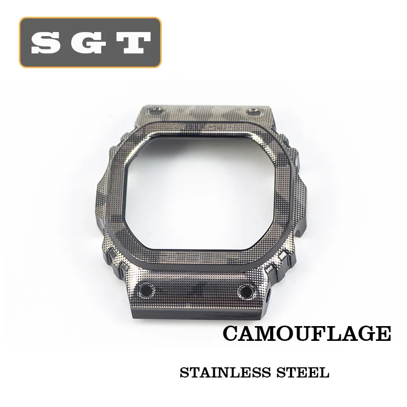 watch case Ремешок для часов с камуфляжным принтом GW-M5610 DW5600 GW-5000 DW-5030 G-5600 ремешок для наручных часов из нержавеющей стали и рамка чехол прочный металлический браслет - Цвет ремешка: watch case