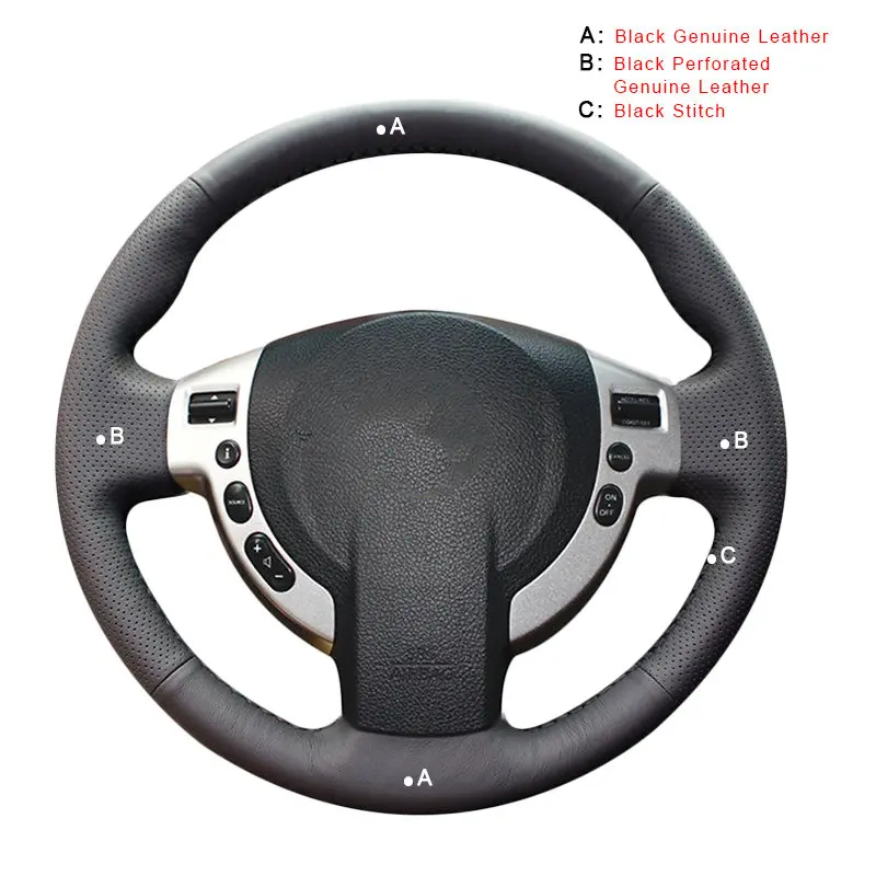 Авто оплетка на крышке рулевого колеса для Nissan Qashqai 2007-2013 Rogue 2008-2013 X-Trail 2008-2013 NV200 оплетка автомобиля - Название цвета: Genuine Leather