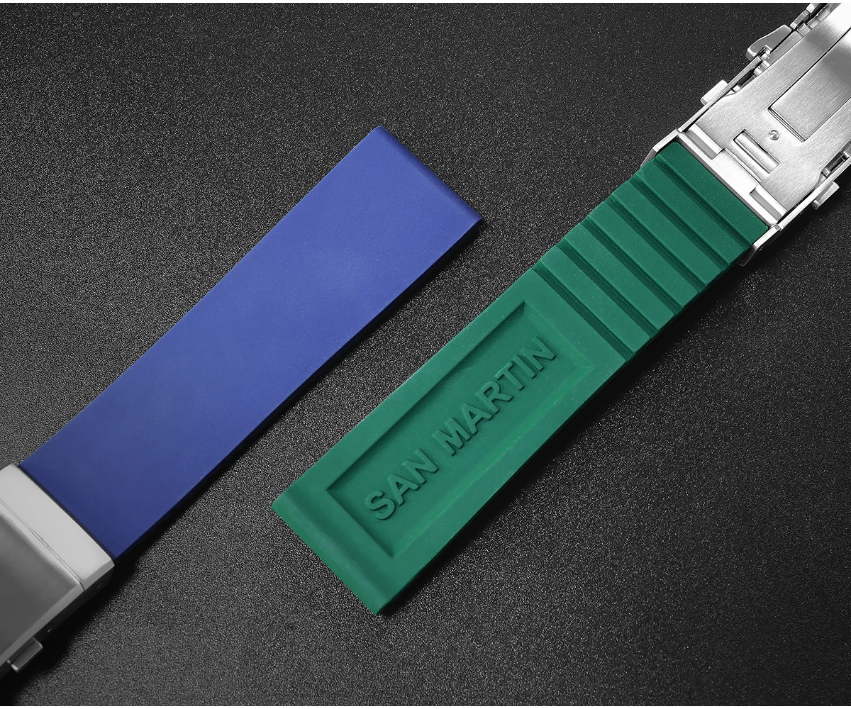 San Martin Watch Bands Rubber Straps 20mm 22mm With Folding Clasp