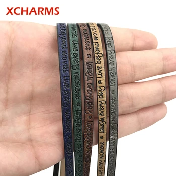 

XCHARMS 1Meter x 5mm Flat PU Leather Cord Embossed Writing Rope Jewelry Accessories Jewelry Making Material For Bracelet