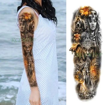 

Waterproof Temporary Tattoo Sticker totem skull girl old indian man flower gold tower arm fake tatto flash tatoo for men women