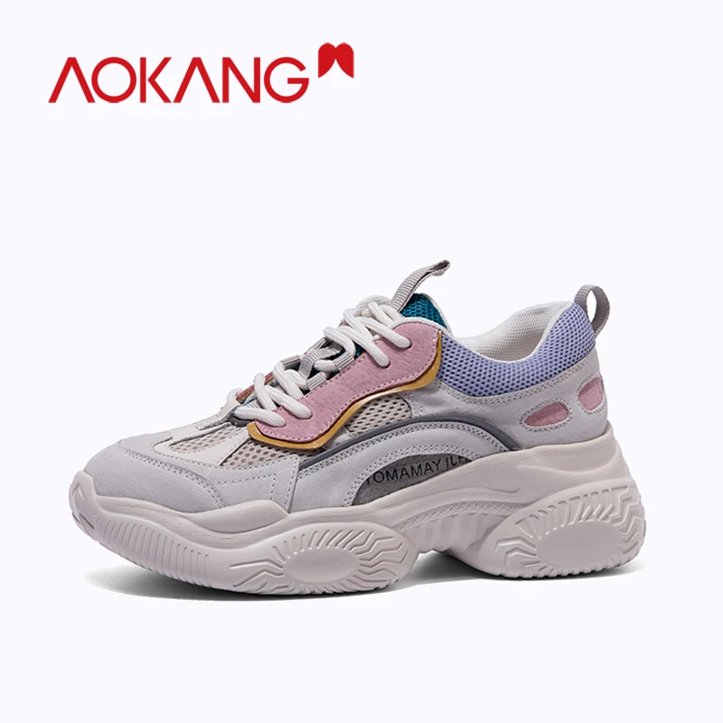 

AOKANG New Platform women Sneakers Shoes Breathable Casual Shoes Woman Fashion Mixed color Ladies Shoes Chunky Sneakers Designer