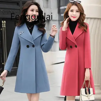 

Korean Autumn And Winter Slim Woolen Coat Women Clothing Womens Winter Jackets And Coats Plus Size Streetwear Coral Red Green