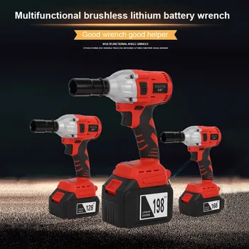 

128/168/198TV 320NM Brushless Cordless Electric Wrench Impact Driver Power Tool Rechargeable Lithium Battery Household Drill