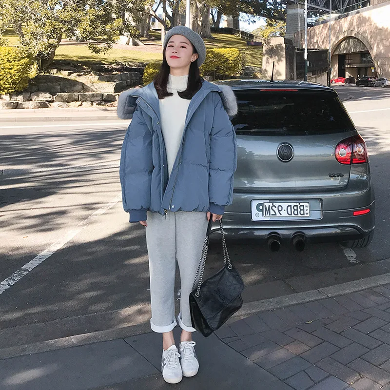 

Large Fur Collar Cotton Coat Women's Short 2019 Winter New Style down Coat Cotton-padded Clothes Korean-style Students Loose-Fit