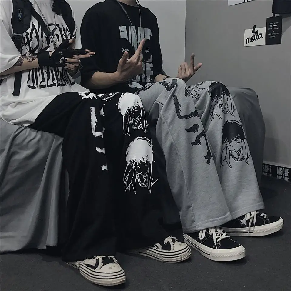 Pantalones Harajuku de estilo hip hop para mujer y hombre, pantalón de pierna ancha, estilo japonés, casual, de gran tamaño