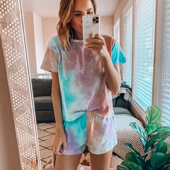 

Print women pajama set new summer home wear casual girl sleepwear fashion short sleeve nightwear pyjamas women clothes DR1825
