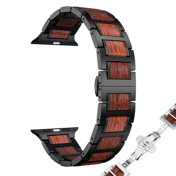 

Strap for Apple watch band 42mm 38mm bracelet iWatch 5 4 3 42mm 38mm high quality Red Sandalwood+Stainless steel watchband