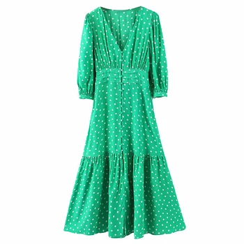 

Dress female 2020 New cardigan V-neck women's dress fashion elegant dot print temperament sweet dress casual street Dresses
