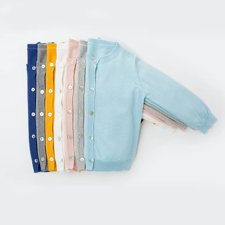 

Clearance Spring New Style Crew Neck Long-sleeved Cardigan Solid Color Kapok Sweater Children Sweater Boutique Kids' Sweater