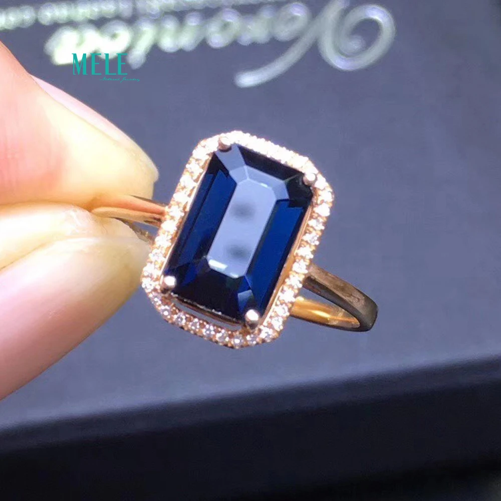 Натуральный Синий Турмалин 9*6 мм 3.5ct чистый синий 18 К кольцо соответствующие натуральный бриллиант