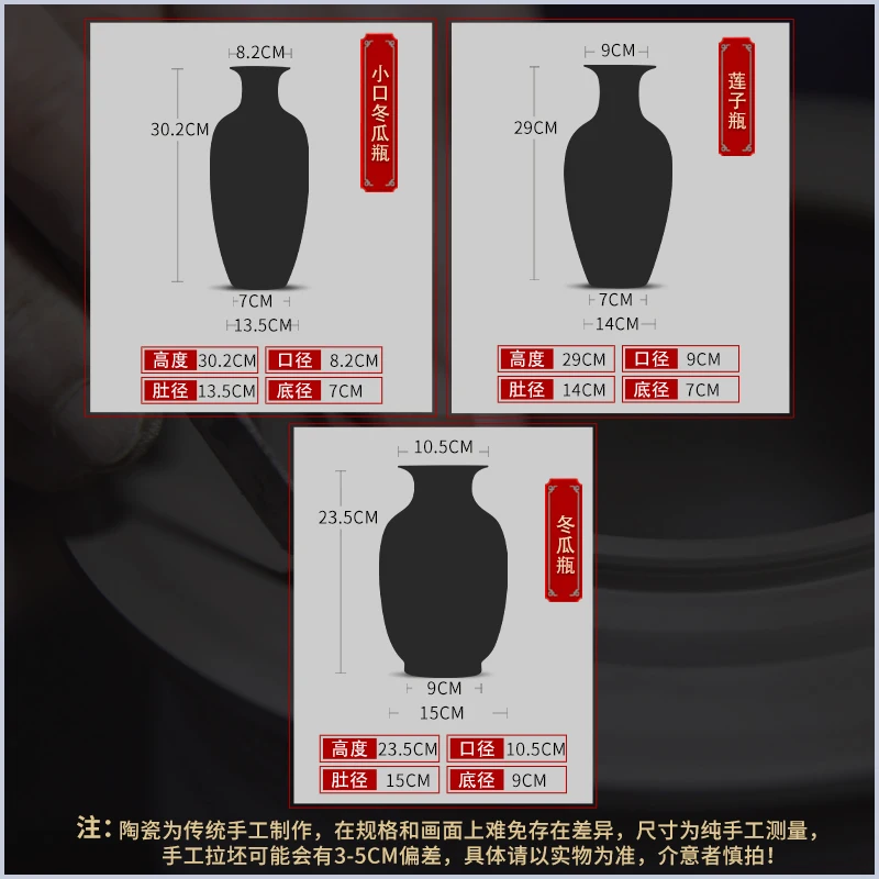 Jingdezhen-도자기 신제품 중국 스타일 패밀리 장미 꽃병, 거실 베란다 TV 캐비닛 꽃꽂이 장식