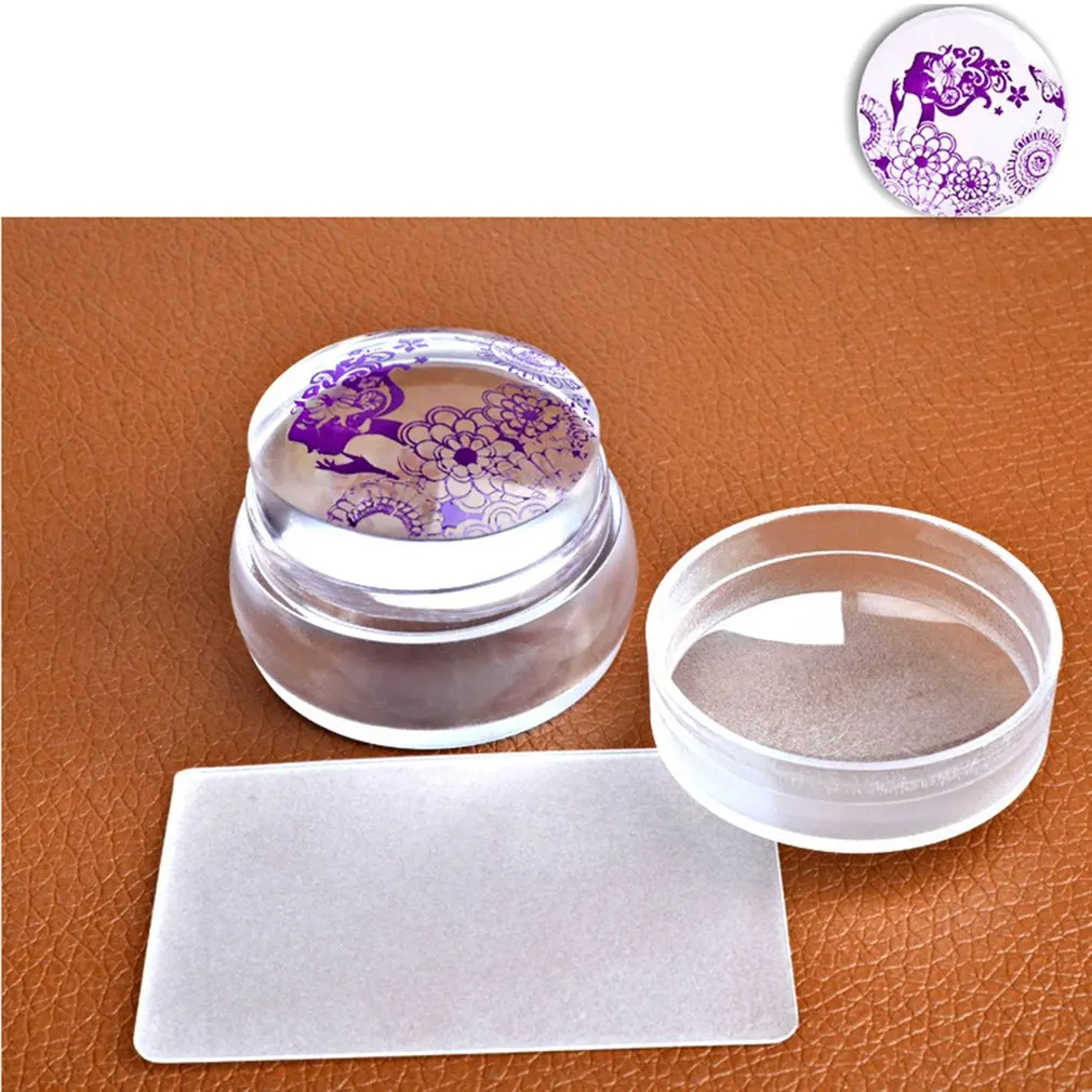 

Transparent Silicone Head Nail Art Jelly Seal With Cover Stamps Stamping Nail Polish Nail Art Scraper DIY Tool With Matte Handle