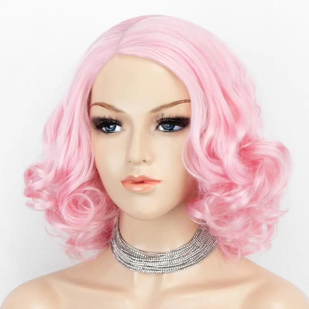 

Kryssma Synthetic Short Long Wavy Resistant Fiber Cosplay Pink Purple Black Bob Natural Hair Wigs With Bangs Heat Fashion Wig