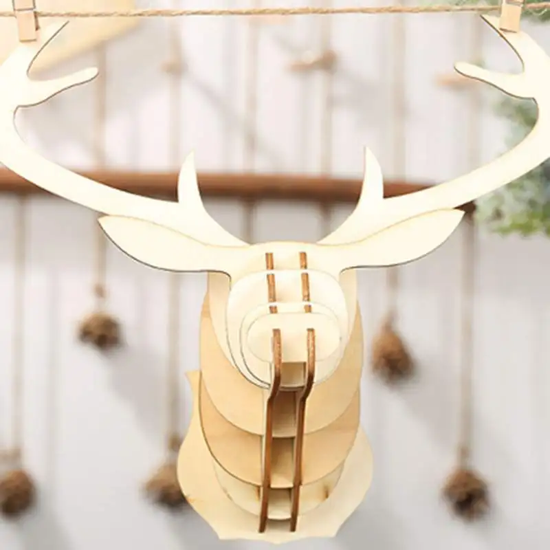 

Wooden Puzzle Deer Head Elk Assembly Model Diy Christmas Wall Hanging Decoration Elk Pendant Christmas Pendant