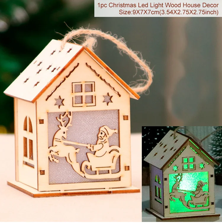 Светодиодный светильник деревянный дом Рождественская елка украшения для Висячие украшения для дома Рождественский подарок Natal Noel Navidad год - Цвет: Wood House 1