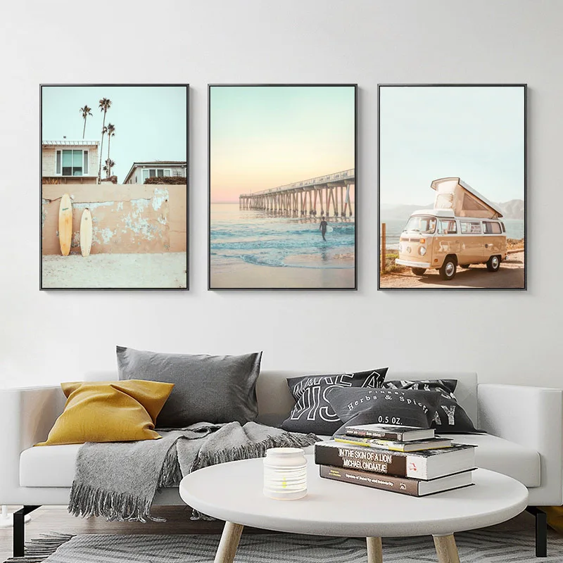 California Surf художественные принты Пляжное настенное искусство Летний принт закат