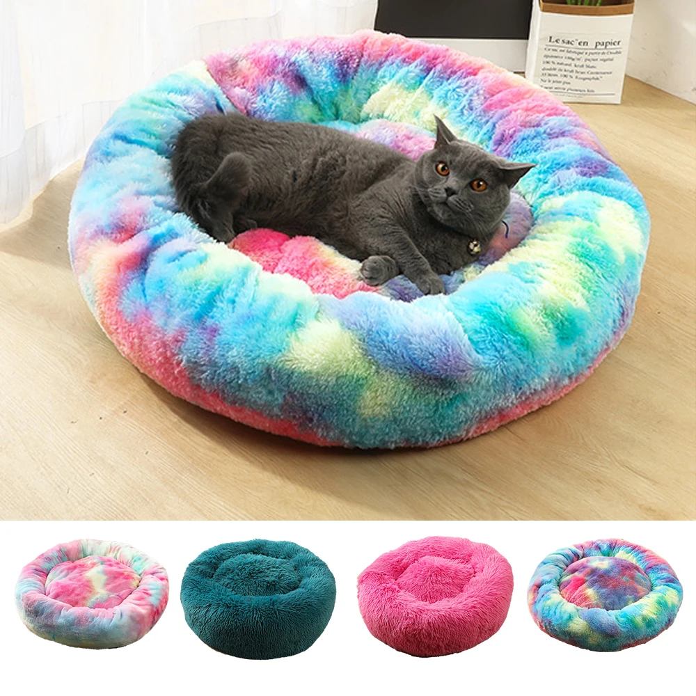 Супер мягкий лежак для кошек круглый коврик для кошек дом для собак самонагревающийся плюшевый подушку кровать собачьи будки машина моющаяся Лежанка для питомца длинный плюш