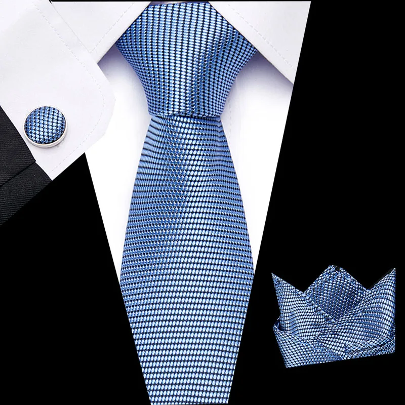 

Men's Ties Solid Blue Paisley Silk Jacquard Tie Hanky Cufflinks Set Men's Business Gift Ties For Men drop Shipping