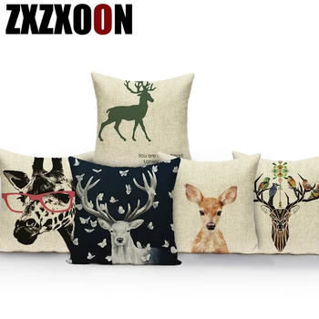 

Cotton Linen Animals Lovely Cat Giraffe Sika Deer Square Decorative Pillows Cushion Cover for Sofa Home Living Room Almofadas