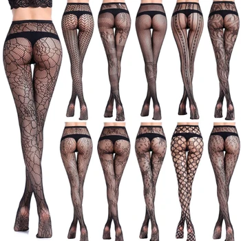 

Women Black Sexy Slim Fishnet Tights Floral Jacquard Stockings Elastic Nylons Pantyhose Transparent Lingerie Club Party Hosiery