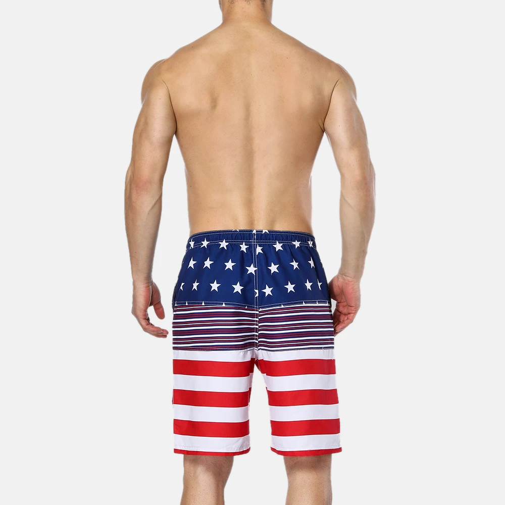 Anfilia Men's Swim shorts American Flag Beach Shorts Swimwear Briefs Man Swimsuits Trunks Sea Short Bottoms American Flag Shorts