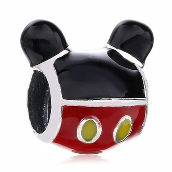 

New 925 Sterling Silver Bead Charm Black & Red & Yellow Enamel Cartoon Mouse Mickey Beads Fit Pandora Bracelet Diy Jewelry