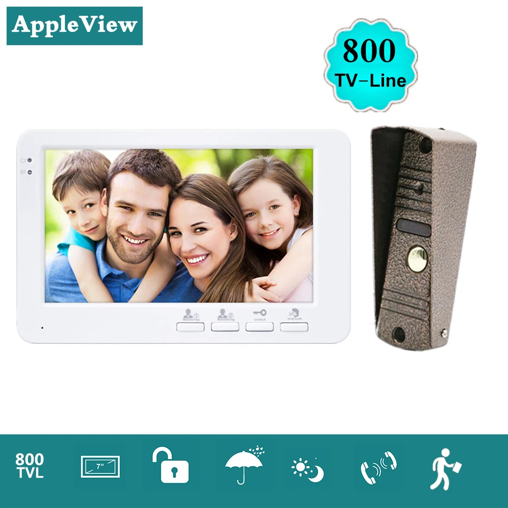 

7 inch Door Phone Intercom Home Security Hands-free Indoor Monitor Video Intercom doorbell IR Night Vision