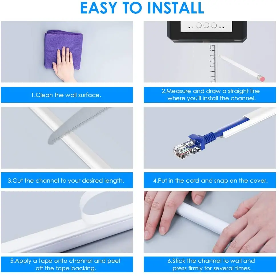 Mini Wire Hider Wall,Cable Cover,PVC Cable Concealer Channel, Paintable Cord Cover to Hide Speaker Wire,0.5"&times; 0.35"White