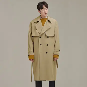 

2020 New Loose Spring Tide Models And Long Double-breasted Solid Color Wild Men's Windbreaker Korean Fashion International Fan
