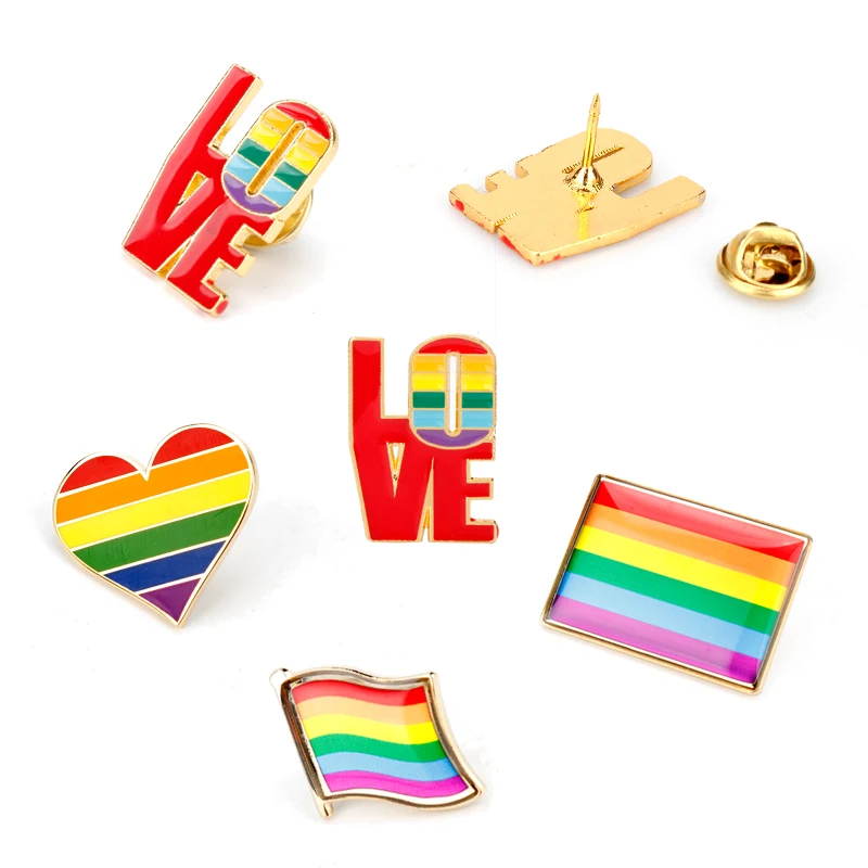 

2019 New Fashion Jewelry Gay Pride LGBT Brooch Pin Rainbow Heart Enamel pins Women Men Awareness Brooches Accessories broche