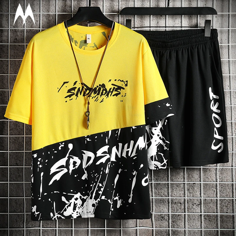 Men Sets Suit Short-Sleeved Sweatshirt Streetwear Casual Summer Hip-Hop Letter Print