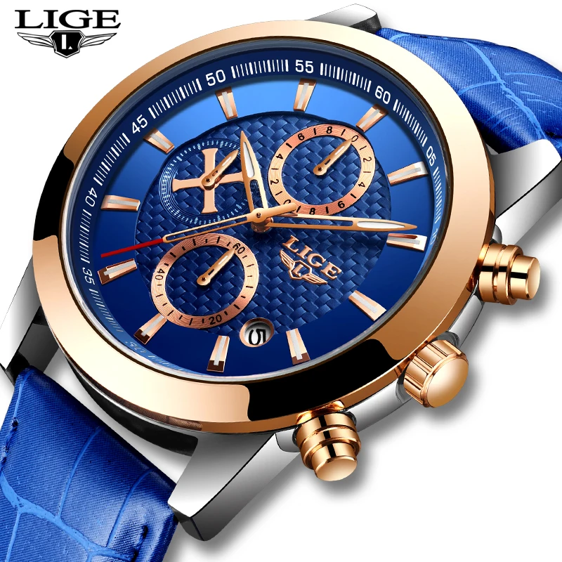

2020 LIGE Blue Quartz Watches For Men Business Fashion Watch Top Brand Luxury Sport Chronograph Mens Watch Waterproof Date Clock