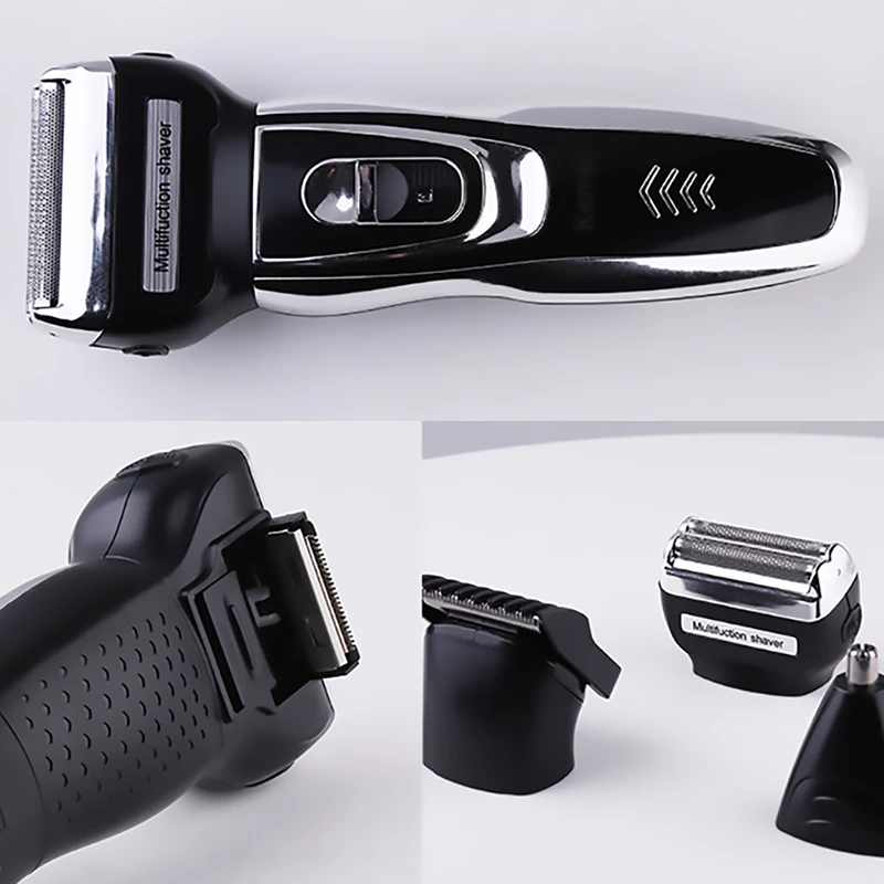Kemei 3in1 충전식 포일 전기 면도기 수염 트리머 남성용 전기 면도기 면도기 얼굴 트리머 코 트리머